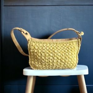 Vintage 60s Adoria • Yellow Woven Rattan Shoulder Bag